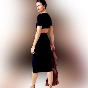 Anthropologie Bordeaux black open back dress, size M.